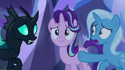 Size: 1280x720 | Tagged: safe, screencap, starlight glimmer, thorax, trixie, changeling, pony, unicorn, g4, my little pony: friendship is magic, to where and back again