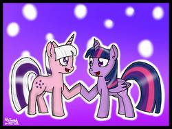 Size: 1024x768 | Tagged: safe, artist:maisarahmazlun, twilight, twilight sparkle, alicorn, pony, g1, g4, generational ponidox, gradient background, twilight sparkle (alicorn)