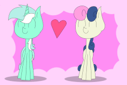 Size: 1254x836 | Tagged: safe, artist:supercoco142, bon bon, lyra heartstrings, sweetie drops, g4, abstract background, amused, animated, bon bon is amused, dancing, eyes closed, female, gif, heart, lesbian, ship:lyrabon, shipping, smiling