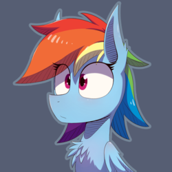 Size: 1000x1000 | Tagged: safe, artist:malphee, rainbow dash, pony, g4, bust, chest fluff, female, portrait, simple background, solo