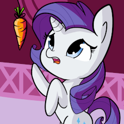Size: 1280x1280 | Tagged: safe, artist:dsp2003, artist:tjpones edits, edit, rarity, pony, unicorn, g4, adorable face, animated, behaving like a cat, carrot, cute, diabetes, eye shimmer, eyes on the prize, female, food, gif, hoofy-kicks, raribetes, rearing, solo, textless, tjpones is trying to murder us