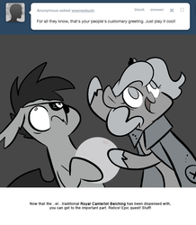 Size: 666x763 | Tagged: safe, artist:egophiliac, princess luna, oc, oc:sunshine smiles (egophiliac), bat pony, pony, moonstuck, g4, cartographer's cloak, eyepatch, filly, floppy ears, grayscale, lunar stone, monochrome, woona, younger