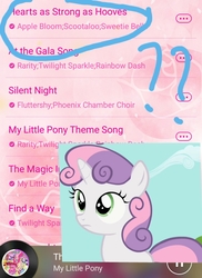 Size: 931x1280 | Tagged: safe, sweetie belle, pony, g4, female, hearts as strong as horses, question mark, solo, song, you had one job