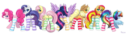 Size: 3683x1000 | Tagged: safe, artist:confetticakez, applejack, fluttershy, pinkie pie, rainbow dash, rarity, sunset shimmer, twilight sparkle, alicorn, earth pony, pegasus, pony, unicorn, g4, adorasexy, alternate mane seven, applebutt, balloonbutt, blushing, bunset shimmer, butt, clothes, cowboy hat, cute, dock, female, flutterbutt, from behind, hat, horn, line-up, looking back, mane six, mane six plots, mare, plot, plotline, ponies in socks, rainbutt dash, rearity, sexy, simple background, socks, stetson, striped socks, twibutt, twilight sparkle (alicorn), white background