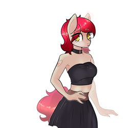 Size: 2000x2000 | Tagged: artist needed, safe, oc, oc only, oc:flaming passion, earth pony, anthro, choker, female, high res, midriff, solo