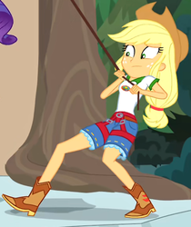 Size: 488x580 | Tagged: safe, screencap, applejack, equestria girls, g4, my little pony equestria girls: legend of everfree, boots, cowboy boots, cropped, freckles