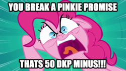 Size: 1280x720 | Tagged: safe, edit, edited screencap, screencap, pinkie pie, earth pony, pony, g4, pinkie pride, female, image macro, meme, onyxia, ragey pie, solo, warcraft, world of warcraft