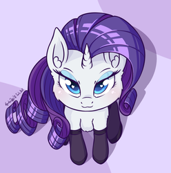 Size: 1003x1013 | Tagged: safe, artist:dsp2003, artist:lalieri, rarity, pony, unicorn, g4, :3, abstract background, bedroom eyes, bend over, blushing, cheek fluff, chest fluff, clothes, collaboration, colored pupils, ear fluff, eyeshadow, female, fluffy, heart eyes, looking at you, looking up, looking up at you, makeup, mare, shadow, shoulder fluff, signature, sitting, smiling, socks, solo, stockings, thigh highs, wingding eyes