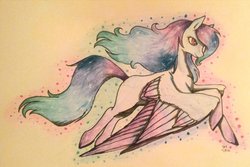 Size: 1024x683 | Tagged: safe, artist:oneiria-fylakas, oc, oc only, pegasus, pony, female, flying, mare, solo, traditional art