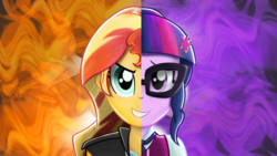 Size: 4800x2700 | Tagged: safe, artist:solywack, sci-twi, sunset shimmer, twilight sparkle, equestria girls, g4, my little pony equestria girls: friendship games, clothes, duet, glasses, high res, split screen, thumbnail, video in description, what more is out there