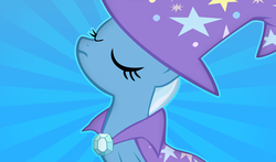 Size: 2450x1440 | Tagged: safe, artist:alanfernandoflores01, trixie, pony, unicorn, g4, cape, clothes, eyes closed, female, hat, mare, solo, trixie's cape, trixie's hat, wallpaper