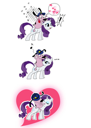 Size: 1107x1566 | Tagged: safe, artist:emmanuel1983, rarity, pony, unicorn, g4, ..., courage the cowardly dog, courarity, crack shipping, crossover, crossover shipping, exclamation point, eyes closed, female, heart, kissing, looking at each other, love, male, music notes, open mouth, riding, shipping, smiling, sparkles, speech bubble, straight, surprised, taringa