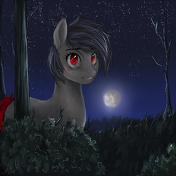 Size: 1000x1000 | Tagged: safe, artist:alicesmitt31, oc, oc only, pony, commission, full moon, male, moon, night, red eyes, smiling, solo, stallion, stars, tree