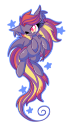 Size: 2400x4200 | Tagged: safe, artist:starlightlore, oc, oc only, oc:bright bolide, bat pony, pony, cute little fangs, fangs, high res, long tail, one eye closed, simple background, solo, stars, transparent background, wink
