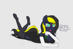 Size: 3000x2000 | Tagged: safe, artist:fluttair, oc, oc only, oc:thunderdash, earth pony, anthro, unguligrade anthro, anthro oc, breasts, clothes, dress, explicit source, female, gloves, high res, mistletoe, socks, solo, stockings, thigh highs