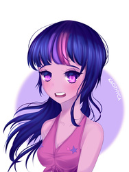 Size: 3000x4000 | Tagged: safe, artist:kaothyca, twilight sparkle, human, g4, clothes, female, high res, humanized, open mouth, solo, starry eyes, wingding eyes