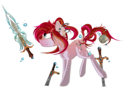 Size: 1996x1420 | Tagged: safe, artist:beardie, oc, oc only, oc:love poison, earth pony, pony, ear piercing, piercing, simple background, solo, sword, transparent background, weapon