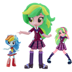 Size: 1500x1500 | Tagged: safe, artist:shyandmighty, lemon zest, rainbow dash, equestria girls, g4, boots, clothes, crystal prep academy uniform, customized toy, doll, dress, equestria girls minis, fall formal outfits, headphones, high heel boots, irl, missing accessory, mockup, photo, school uniform, shoes, skirt, socks, toy