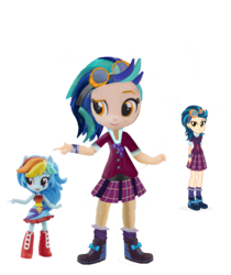 Size: 1500x1788 | Tagged: safe, artist:shyandmighty, indigo zap, rainbow dash, equestria girls, g4, boots, clothes, crystal prep academy uniform, customized toy, doll, dress, equestria girls minis, fall formal outfits, goggles, high heel boots, irl, mockup, photo, school uniform, shoes, skirt, socks, toy