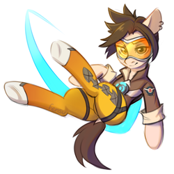 Size: 3000x3000 | Tagged: safe, artist:fensu-san, pony, butt, goggles, high res, overwatch, plot, ponified, solo, tracer