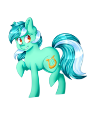 Size: 700x900 | Tagged: dead source, safe, artist:matsucone, lyra heartstrings, pony, unicorn, g4, ear fluff, female, grin, music notes, raised hoof, raised leg, simple background, smiling, solo, transparent background, wingding eyes