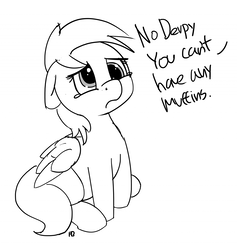 Size: 1280x1352 | Tagged: safe, artist:pabbley, derpy hooves, pegasus, pony, g4, 30 minute art challenge, crying, female, monochrome, muffins fuel, pure unfiltered evil, sad, solo, you monster