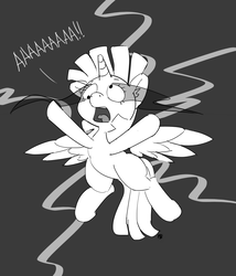 Size: 1280x1497 | Tagged: safe, artist:pabbley, twilight sparkle, alicorn, pony, g4, derp, female, magic overload, monochrome, open mouth, screaming, simple background, solo, spread wings, twilight sparkle (alicorn)