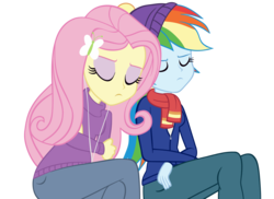 Size: 6062x4422 | Tagged: safe, artist:invisibleink, fluttershy, rainbow dash, equestria girls, g4, absurd resolution, clothes, duo, hat, scarf, simple background, sleeping, sweater, transparent background, turtleneck, vector