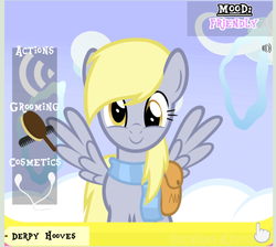 Size: 615x551 | Tagged: safe, artist:comfydove, artist:heartwarmer-mlp, artist:lil-lovey, derpy hooves, pony, g4, clothes, cloud, female, looking at you, mailbag, pony simulator, scarf, simulator, sky, solo, spread wings