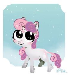 Size: 2482x2715 | Tagged: safe, artist:puffpink, sweetie belle, classical unicorn, pony, unicorn, g4, cloven hooves, cute, female, high res, horn, leonine tail, looking up, signature, snow, snowfall, solo, unshorn fetlocks