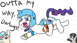 Size: 1026x577 | Tagged: safe, artist:jargon scott, coco pommel, hondo flanks, rarity, earth pony, pony, unicorn, g4, actually pretty funny, american football, crying, darling, father and daughter, female, football helmet, helmet, liquid pride, male, mare, simple background, stallion, war face, white background