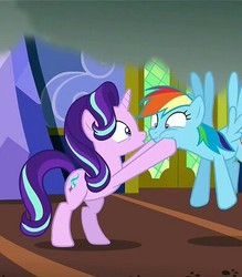 Size: 391x447 | Tagged: safe, screencap, rainbow dash, starlight glimmer, pony, every little thing she does, g4, cropped, cute, dashabetes, face grab, fiducia compellia, mind control, out of context, squishy cheeks