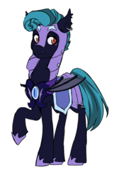 Size: 629x974 | Tagged: safe, artist:mylittlesheepy, oc, oc only, oc:midnight chastise, bat pony, pony, armor, captain, ear piercing, eye scar, fangs, female, guardsmare, lip piercing, mare, night guard, piercing, royal guard, scar, simple background, solo, transparent background