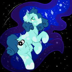 Size: 1024x1024 | Tagged: safe, artist:bewarethemusicman, princess luna, oc, oc:crescentheart, earth pony, pony, g4, solo, space, stars