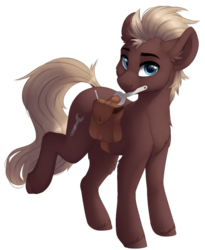 Size: 738x900 | Tagged: safe, artist:silentwulv, oc, oc only, oc:spanner, earth pony, pony, bag, male, mouth hold, simple background, solo, spoon, stallion, transparent background