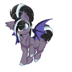 Size: 750x750 | Tagged: safe, artist:pvrii, oc, oc only, oc:candle wick, bat pony, pony, animated, blinking, chest fluff, female, flapping, gif, mare, raised hoof, simple background, solo, transparent background