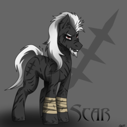 Size: 2100x2100 | Tagged: safe, artist:ciderpunk, derpibooru exclusive, oc, oc only, oc:scar, earth pony, pony, bandage, high res, red eyes, scar, solo