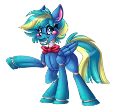 Size: 2475x2273 | Tagged: safe, artist:shyshyoctavia, oc, oc only, oc:stormy dash, pegasus, pony, robot, robot pony, animatronic, bowtie, crossover, five nights at freddy's, high res, simple background, solo, transparent background