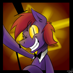 Size: 1920x1920 | Tagged: safe, artist:imskull, oc, oc only, oc:lambda, earth pony, pony, bill cipher, cane, crossover, hat, one eye closed, possessed, slit pupils, solo, top hat, wink