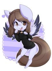 Size: 800x1106 | Tagged: safe, artist:teranen, oc, oc only, pegasus, anthro, unguligrade anthro, bell, bell collar, clothes, collar, colored pupils, eye clipping through hair, female, mare, simple background, solo, sweater, transparent background