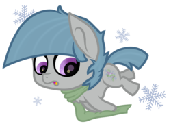 Size: 2703x1958 | Tagged: safe, artist:raspberrystudios, oc, oc only, oc:rimfrost, pony, chibi, clothes, cute, male, scarf, simple background, smol, snow, snowflake, solo, stallion, transparent background, tripping