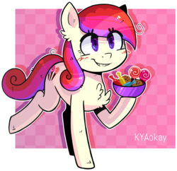 Size: 1024x991 | Tagged: safe, artist:kyaokay, oc, oc only, pony, candy, chest fluff, food, happy, heart eyes, hoof hold, simple background, solo, transparent background, wingding eyes