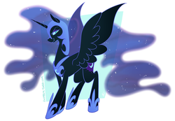 Size: 1062x734 | Tagged: safe, artist:egophiliac, nightmare moon, alicorn, pony, g4, female, simple background, solo, spread wings