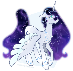 Size: 658x637 | Tagged: safe, artist:egophiliac, nightmare moon, princess luna, alicorn, pony, g4, female, hair over one eye, light side, simple background, solo