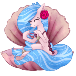 Size: 1000x1000 | Tagged: safe, artist:monogy, oc, oc only, oc:blue rose, original species, pond pony, eyes closed, female, jewelry, mare, necklace, seashell, solo