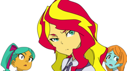 Size: 1366x768 | Tagged: safe, artist:blondenobody, snails, snips, sunset shimmer, equestria girls, g4, barbara parker, diana cavendish, equestria guys, hannah england, little witch academia, rule 63, simple background, spice, sugar, transparent background