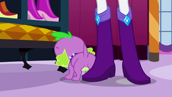 Size: 1280x720 | Tagged: safe, screencap, rarity, spike, dog, equestria girls, g4, boots, boots shot, carousel boutique, clothes, high heel boots, jewelry, legs, pictures of legs, shoes, spike the dog