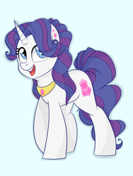 Size: 1024x1365 | Tagged: safe, artist:daydreamsyndrom, oc, oc only, oc:fancy gem, pony, blue background, ear piercing, jewelry, not rarity, piercing, simple background, smiling, solo