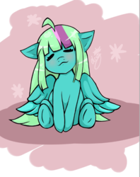 Size: 498x630 | Tagged: safe, artist:alicetheartist01, oc, oc only, oc:minty, pegasus, pony, eyes closed, female, mare, sitting, solo