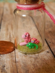 Size: 3456x4608 | Tagged: safe, artist:vivalahill, gummy, pinkie pie, g4, bottle, craft, high res, irl, penny, photo, sculpture, tiny, traditional art